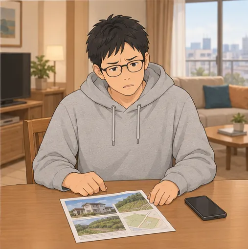 4コマ目。電話を切った達也が、分からない顔で図面を見つめる。