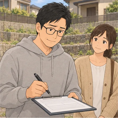 3コマ目。達也がペンを持ち、申し込みの紙に書きかけて少し迷う。