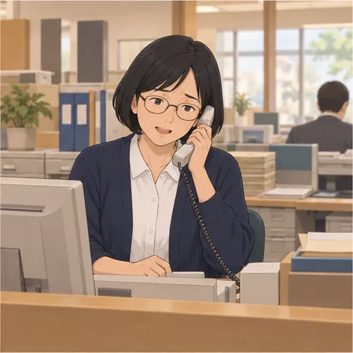 2コマ目。役場の担当者が電話口で、すまなそうに話す。